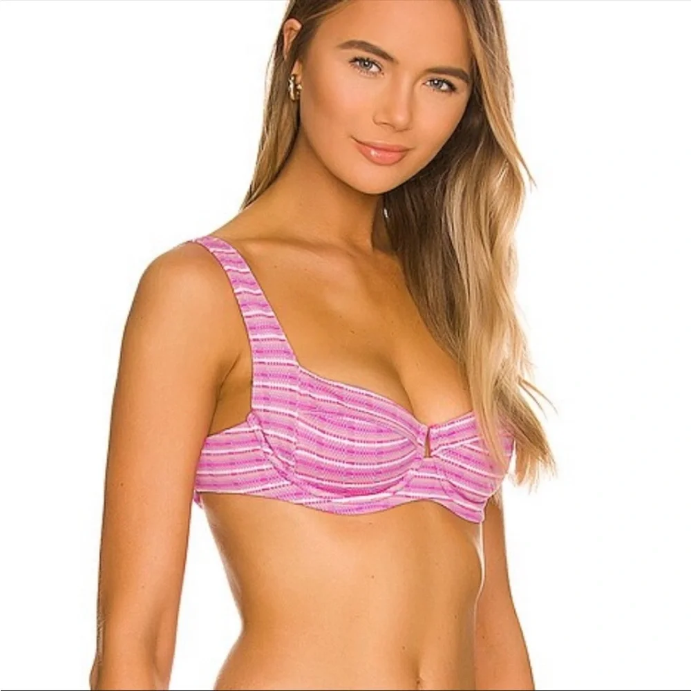 NWT L*Space Camellia Top in Electric Pique Stripe Pink REVOLVE